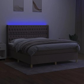 Cama box spring colchão/LED 180x200cm tecido cinza-acastanhado
