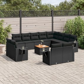 vidaXL 13 pcs conjunto de sofás de jardim com almofadões vime PE preto