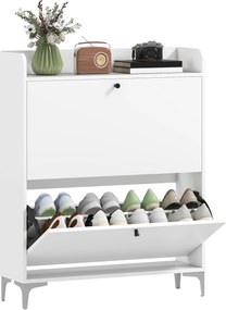 Sapateira com capacidade para 16 pares, com 2 gavetas rebatíveis e prateleiras ajustáveis, 80 x 24 x 101 cm, branco