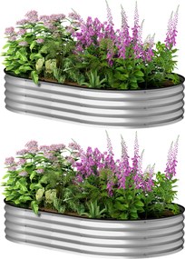 Conjunto de 2 floreiras elevadas em aço galvanizado 152 x 91 x 30 cm, kit de floreiras de jardim com rebordo em borracha, prateadas