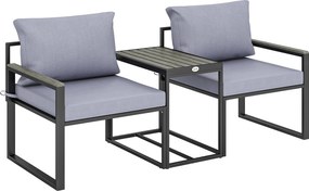 Outsunny Conjunto para varanda 3 peças 2 poltronas com mesa almofadas com capas removíveis e respiráveis Cinza | Aosom Portugal