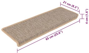 Tapetes escada adesivos aspeto sisal 15pcs 65x21x4cm bege-claro