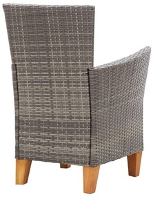 5 pcs conjunto jantar vime PE madeira acácia maciça cinzento
