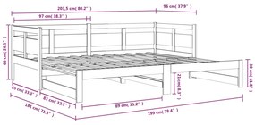 Estrutura sofá-cama de puxar 2x(90x200) cm madeira pinho maciça