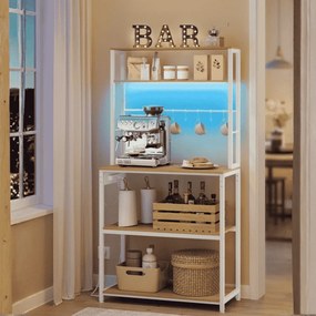 Armário de cozinha com iluminação e 3 tomadas, 1 porta USB-A e 1 porta USB-C 40 x 80 x 168,4 cm Branco e natural