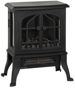 Lareira Elétrica 900/1800W 39x24x48 cm com Efeito Chama 3D 2 Níveis de Potência Termóstato Ajustável  para 15-30 ㎡  Preto