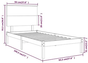 Estrutura de cama solteiro 90x190 cm madeira maciça branco