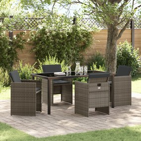 vidaXL Conjunto de Jantar Jardim 5 Peças com Almofadas Cinza Vime Polipropileno