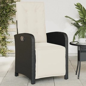 vidaXL Cadeira de jardim reclinável c/ apoio para os pés vime PE preto