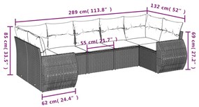 7 pcs conjunto de sofás jardim c/ almofadões vime PE castanho