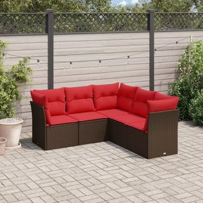 vidaXL 5 pcs conjunto sofás p/ jardim c/ almofadões vime PE castanho