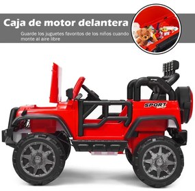 Carro elétrico para crianças a bateria 12V com 2 lugares e controlo remoto 2.4G 3 velocidades Música Buzina Porta USB Luzes LED vermelho