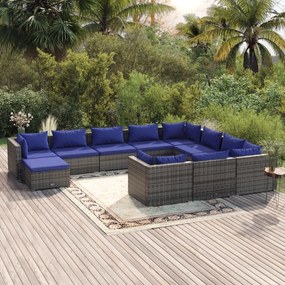 vidaXL 11 pcs conjunto lounge de jardim c/ almofadões vime PE cinzento