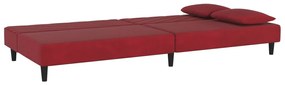 Sofá-cama 2 lugares com duas almofadas veludo vermelho tinto