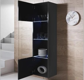 Vitrine Suspensa Leiko – Preto – 40x29x165 cm – 1 Porta com LED Azul e