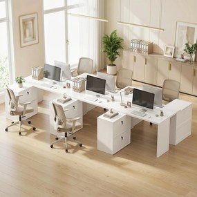 Secretária Reversível em Forma de L com 2 Gavetões Arquivadores, Design Moderno para Espaços Pequenos, Escritório Branco