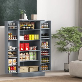 Armário de despensa cozinha com 2 portas e 16 prateleiras Dispositivos antivolto Armário moderno para sala de jantar 60 x 40 x 120 cm Cinza