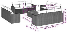 13 pcs conjunto de sofás de jardim com almofadões vime PE preto