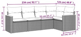 5 pcs conj. sofás jardim c/ almofadões vime PE bege misturado