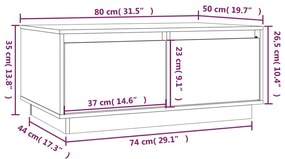 Mesa de centro 80x50x35 cm madeira de pinho maciça branco