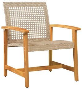5 pcs conj. lounge para jardim vime PE e madeira acácia bege