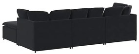 Sofá modular com pufes e almofadas veludo preto