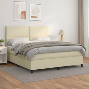 vidaXL Cama com molas/colchão 180x200 cm couro artificial cor creme