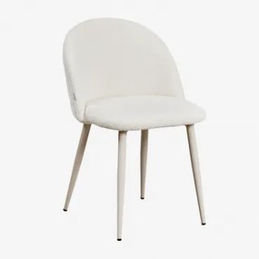 Cadeira De Jantar Em Tecido Bouclé Kana Deluxe Beige Creme & Caracóis Blanco - Sklum