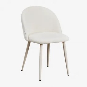 Cadeira De Jantar Estofada Em Tecido Bouclé Kana Deluxe Beige Creme & Caracóis Blanco - Sklum