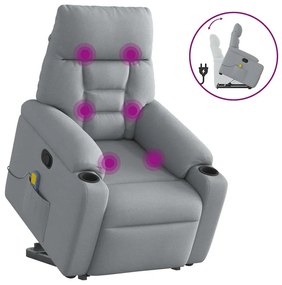vidaXL Poltrona reclinável massagens tecido cinzento-claro