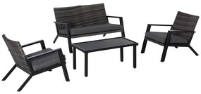 Outsunny Conjunto Móveis de Jardim Vime de 4 Peças com Sofá de 2 Lugares Poltrona Individual e Mesa de Centro Preto