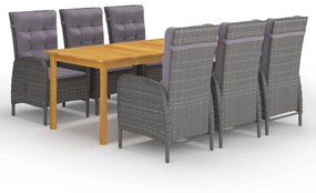 vidaXL 7 pcs conjunto de jantar para jardim cinzento