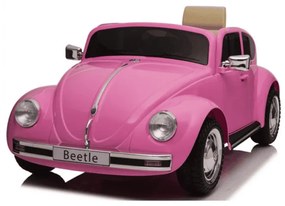 Carro elétrico para crianças volkswagen Carocha Classico 12V com pneus de borracha Rosa