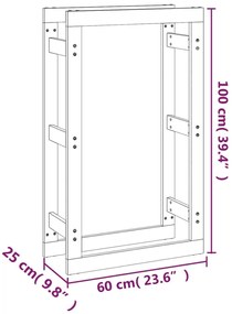 Suporte para lenha 60x25x100 cm pinho maciço cinza