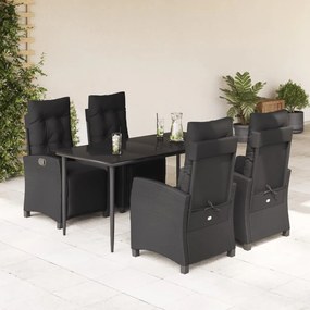 5 pcs conjunto de jantar p/ jardim c/ almofadões vime PE preto