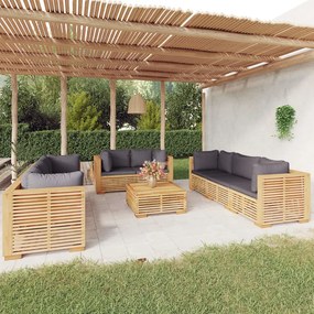 vidaXL 9 pcs conjunto lounge jardim c/ almofadões madeira teca maciça
