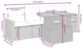 5 pcs conjunto de sofás p/ jardim com almofadões vime PE bege