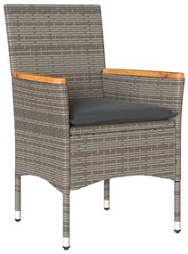 Conjunto de Jantar de Jardim em 3 Peças com Almofadas Cinza em Rattan