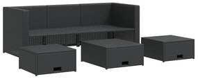 4 pcs conjunto lounge de jardim c/ almofadões vime PE preto