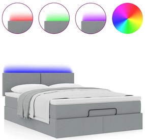 Estrutura cama otomana colchão 140x200cm tecido cinzento claro