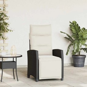 vidaXL Cadeira de jardim reclinável com mesa de apoio vime PE preto