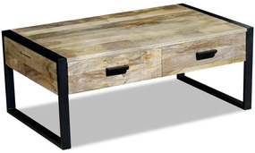 Mesa centro 2 gavetas madeira de manga sólida 100x60x40 cm