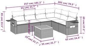 7 pcs conjunto de sofás p/ jardim com almofadões vime PE bege