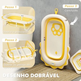 Banheira Dobrável para Bebés com Almofada e Cubo Antiderrapantes Orifício de Drenagem e Orifício para o Duche 80,5x55x20 cm Amarelo