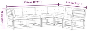 6 pcs conj. sofás jardim almofadões pinho maciço castanho cera