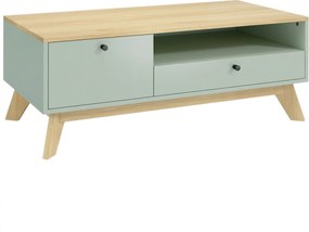 HOMCOM Mesa de centro para sala, mesa lateral retangular com gaveta, porta e compartimento aberto, verde claro e carvalho | Aosom Portugal