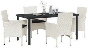 Conjunto de Jantar Jardim 5 Peças com Almofadas de Rattan Branco