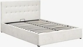 Cama Com Baú Articulado Estofada Abiel Chenille Branco Pérola & 160 X 200 Cm & Sem Colchão - Sklum