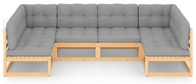 6 pcs conjunto lounge de jardim c/ almofadões pinho maciço