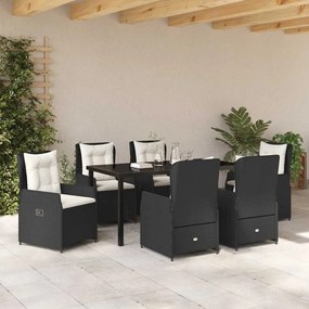 Conjunto de Jantar de Jardim 7 Peças Preto em Rattan de Poliéster